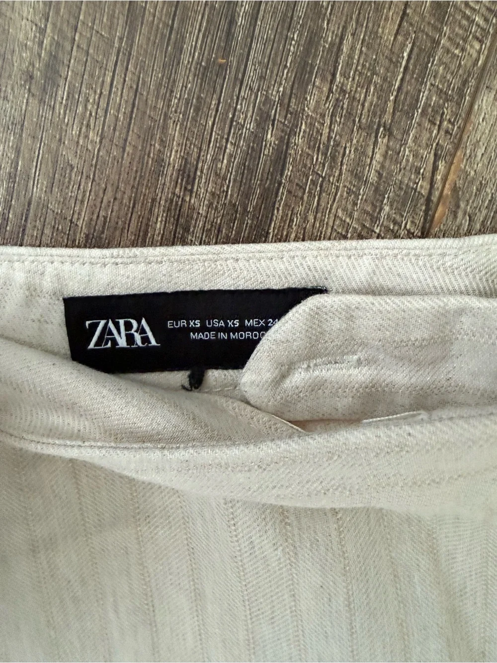 Zara Beige Wide-Leg Linen-Blend Pants
